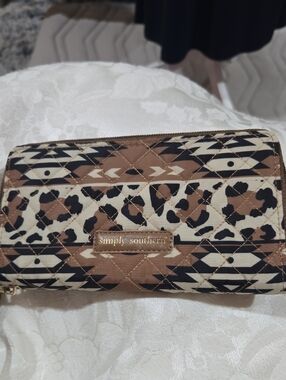 Simply Southern Quilted Leopard & Aztec Wallet in Brown, Black, Cream